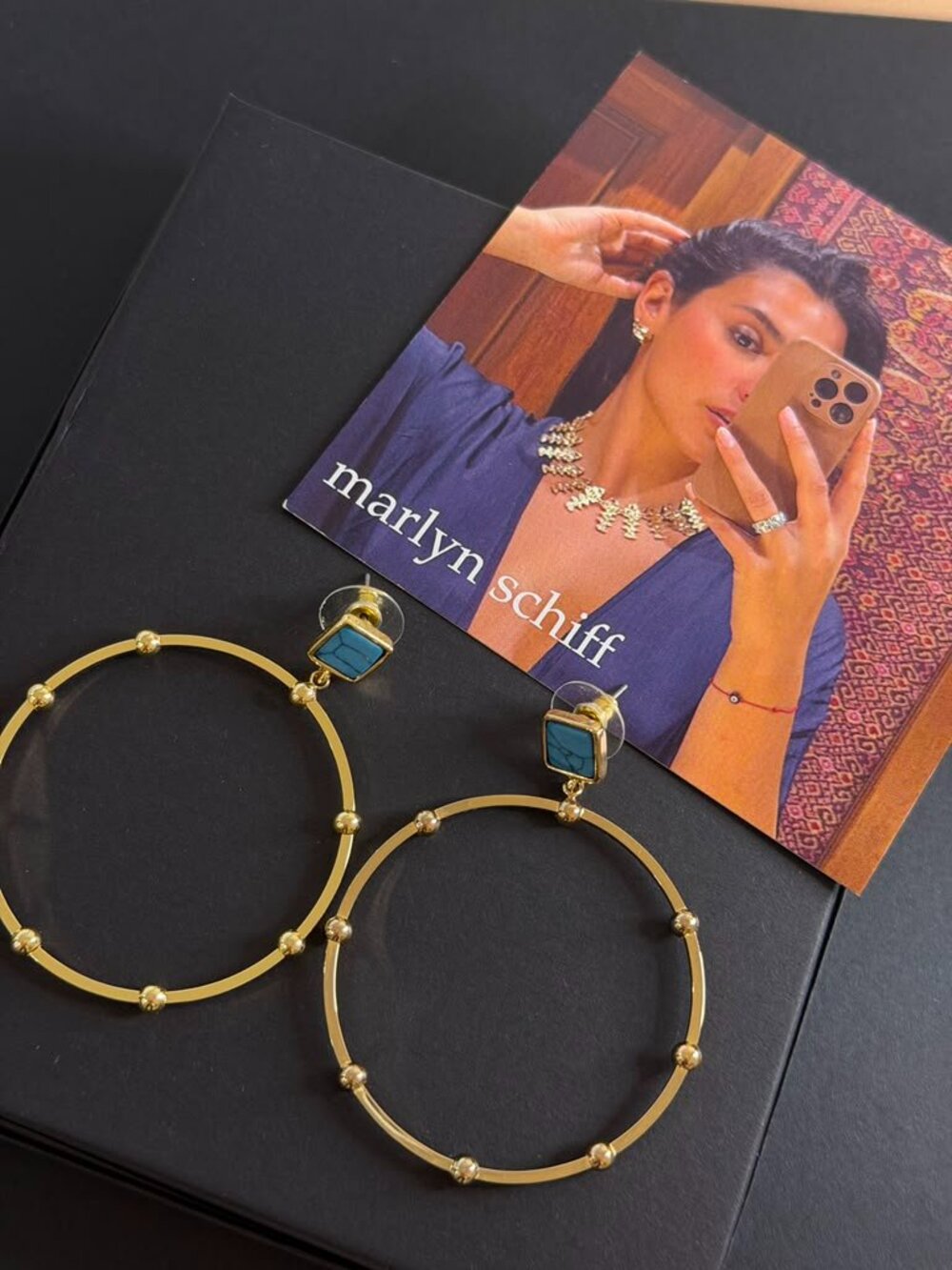 MARLYN SCHIFF - Hoop Earrings with Turquoise Stones - Statement Earrings